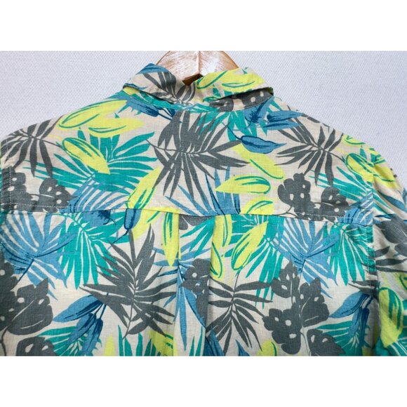 Lands End Womens Linen Button Up Shirt Size ST Green Tropical Long Sleeve Casual - Picture 12 of 12
